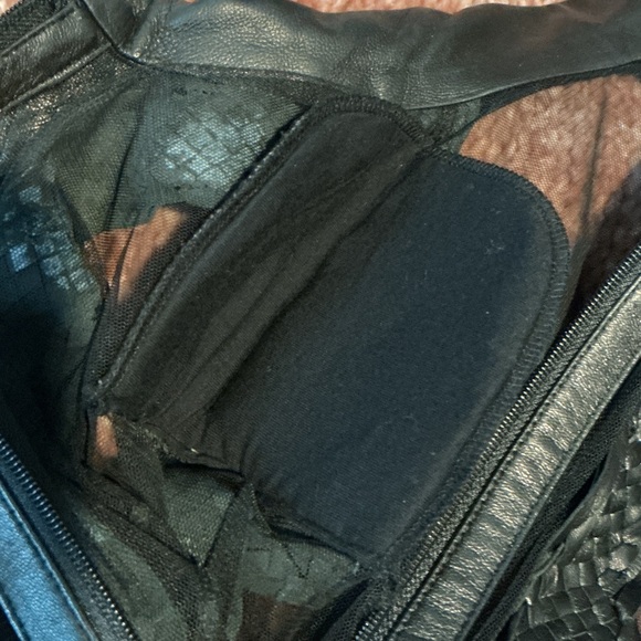 Sheer Black Lace Zip-Front Blouse with Leather Collar and Accent - Picture 7 of 7